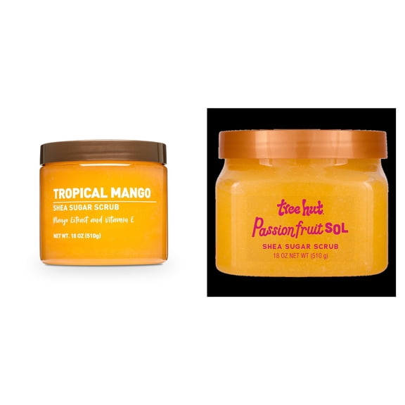 Shea Sugar Scrub, Tropical Mango & Tree Hut Passionfruit Sol Shea Butter Sugar Body Scrub Bundle