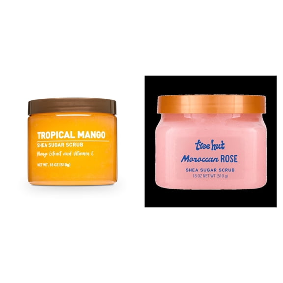 Shea Sugar Scrub, Tropical Mango & Tree Hut Shea Sugar Scrub Moroccan Rose Bundle