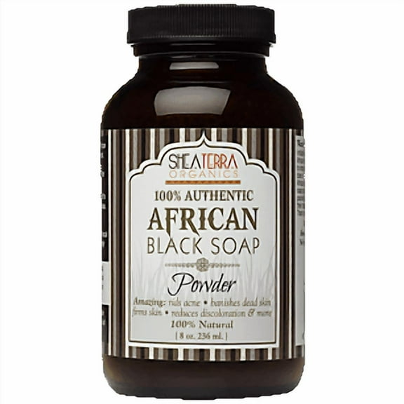 Shea Terra Organics African Black Soap Powder | Natural Skin Care for Acne, Eczema, Dry Skin, Psoriasis, Wrinkles, and More - Home Spa Treatment Full Body Wash - 8 oz