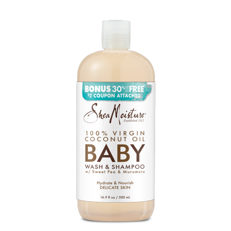 SheaMoisture 100% Virgin Coconut Oil Baby Wash and Shampoo with Sweet Pea and Murumuru, 16.9oz