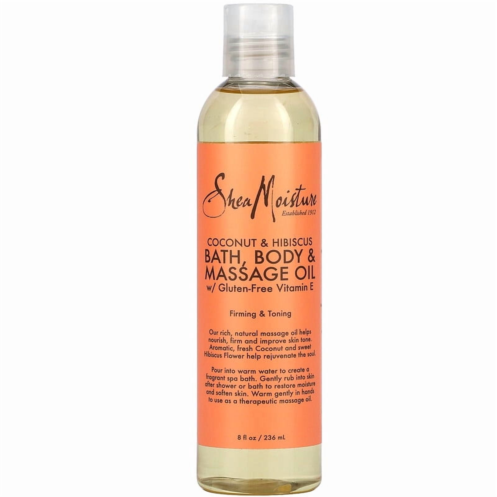 SheaMoisture, Bath, Body & Massage Oil with Gluten-Free Vitamin E, Coconut & Hibiscus, 8 fl oz (236 ml) Pack of 4