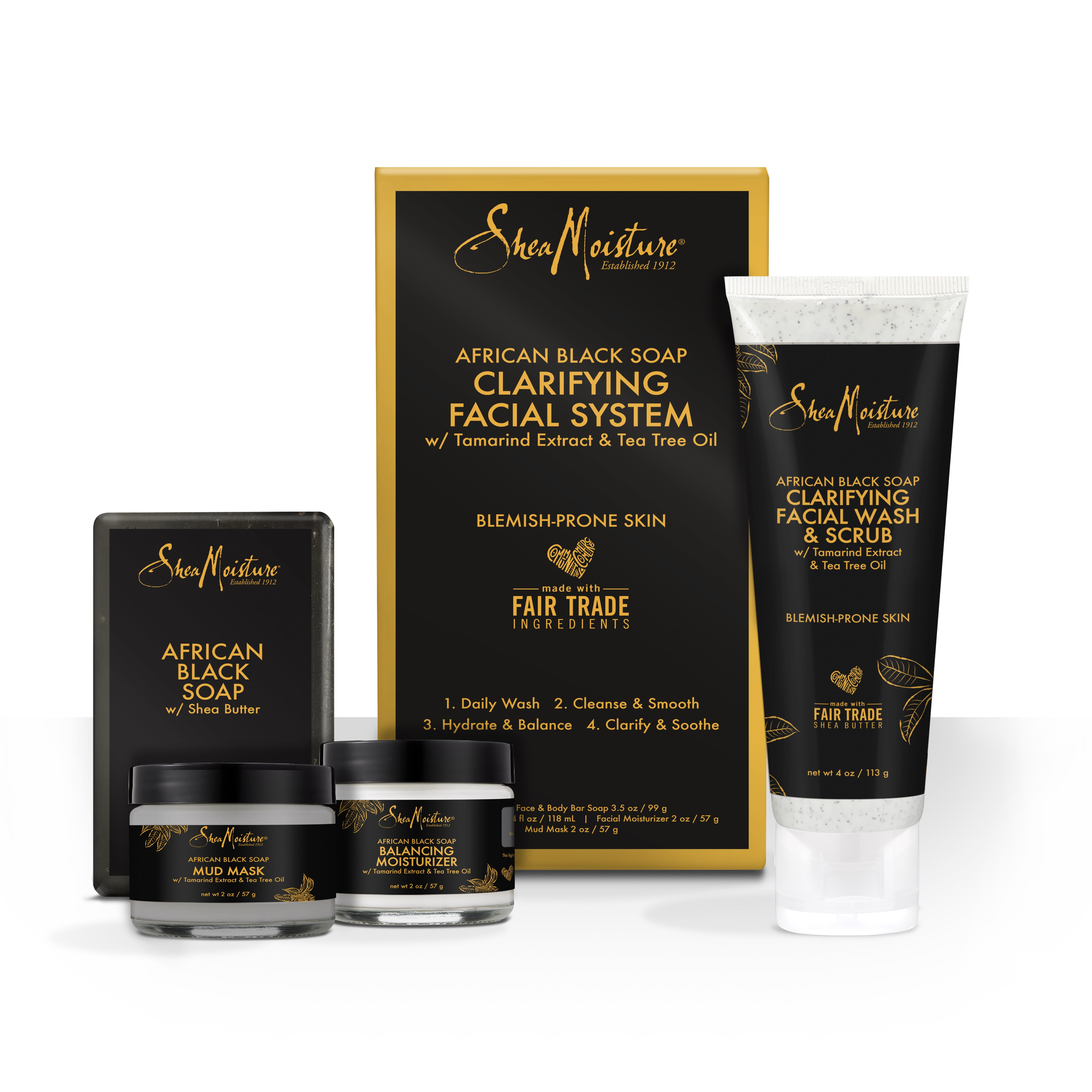 SheaMoisture Clarifying Facial System Kit, African Black Soap, Pieces -