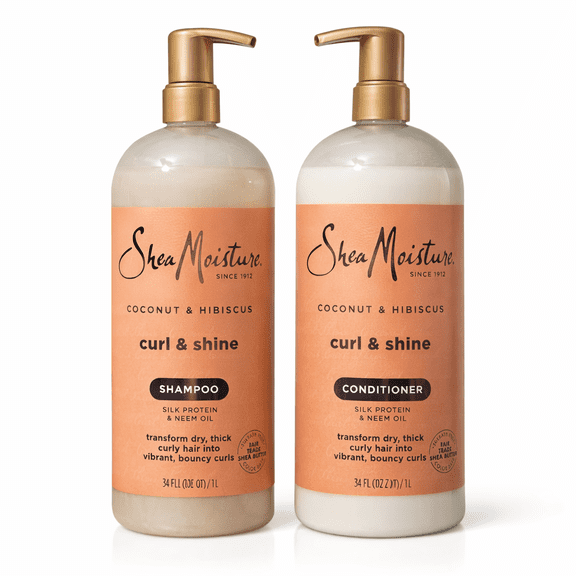 SheaMoisture Coconut & Hibiscus Curl & Shine Shampoo & Conditioner, 34 FL OZ Each, Sulfate-Free Hair Care Set