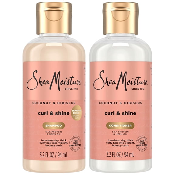 SheaMoisture Coconut & Hibiscus Shampoo & Conditioner Set for Thick, Curly Hair Travel Size, 3.2 fl oz 2 Count