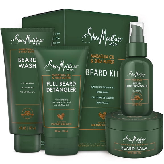 SheaMoisture Beard Kit Wash, Oil, Detangler and Balm, Gifts for Men Beard Care Kit for Men with Beard Wash, Conditioning Beard Oil, Beard Detangler, Beard Balm Subtle Cocoa Vanilla Scent