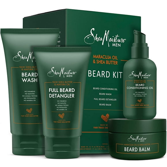 SheaMoisture Complete Beard Styling Set - Maracuja & Shea Oils - Conditioning Oil, Balm, Detangler & Wash Gift Box