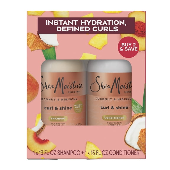 SheaMoisture Shampoo & Conditioner Bundle for Curly Hair, Coconut Hibiscus Curl & Shine with Fair Trade Shea Butter, 13 Fl oz