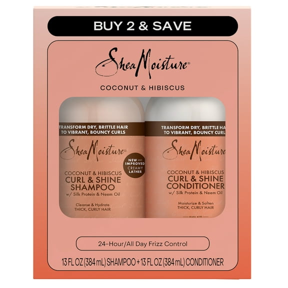 SheaMoisture Curl & Shine Moisturizing Shampoo & Conditioner Set Coconut Hibiscus, 13 oz 2 Count
