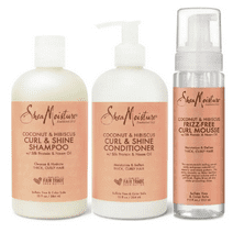 SheaMoisture Curl and Shine Daily Shampoo, Conditioner, & Frizz Free Styling Mousse Set, Coconut and Hibiscus, 13 fl oz