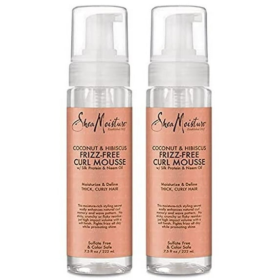 SheaMoisture Curly Hair Products, Coconut & Hibiscus Curl Mousse, Frizz Free Hair with Silk Protein & Neem Oil, Pack of 2-7.5 Oz Each