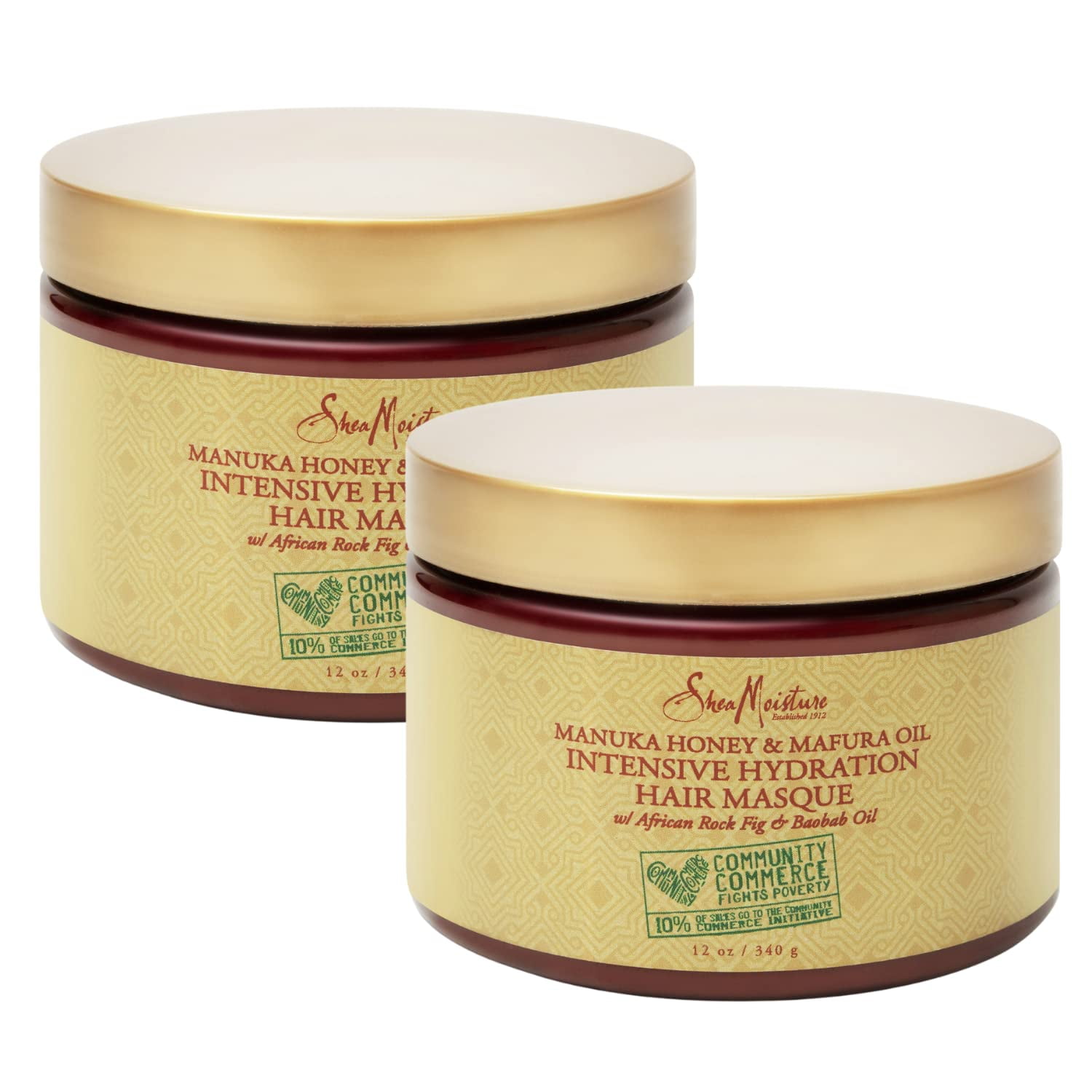 Shea Moisture Manuka Honey & Mafura Oil Intensive Hydration Hair Masque, with African Rock Fig & Baobab Oil, 12 Ounce - 2 pack