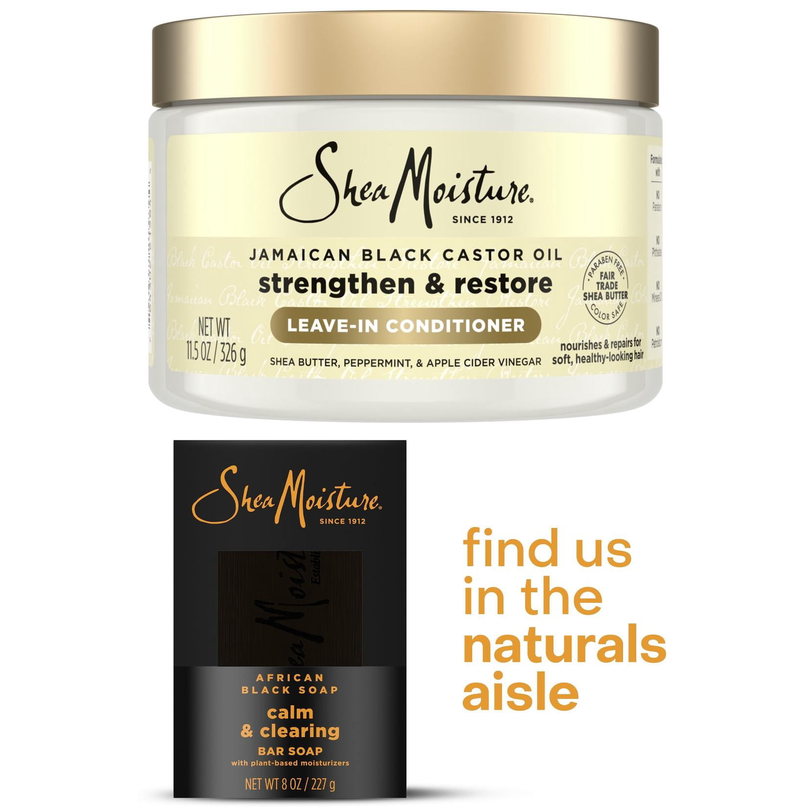 SheaMoisture Jamaican Black Castor Oil Shampoo & Leave-In Conditioner, African Black Bar Soap, 3 Count