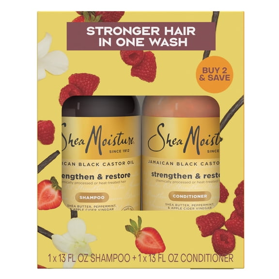 SheaMoisture Shampoo & Conditioner Bundle for Damaged Hair, 100% Pure Jamaican Black Castor Oil to Cleanse and Nourish Hair, 13 Fl oz