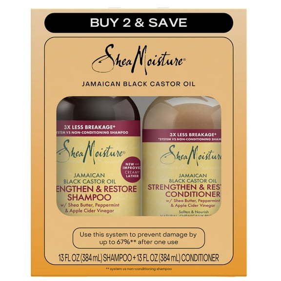 SheaMoisture Jamaican Black Castor Oil Strengthen & Restore Shampoo and Conditioner Set, 13 oz 2 Count