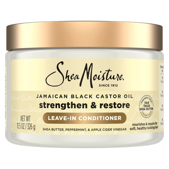 SheaMoisture Leave-In Conditioner For Hair Strength Restoration & Frizz Control, Jamaican Black Castor Oil With Peppermint, Apple Cider Vinegar, And Shea Butter, 11.5 oz