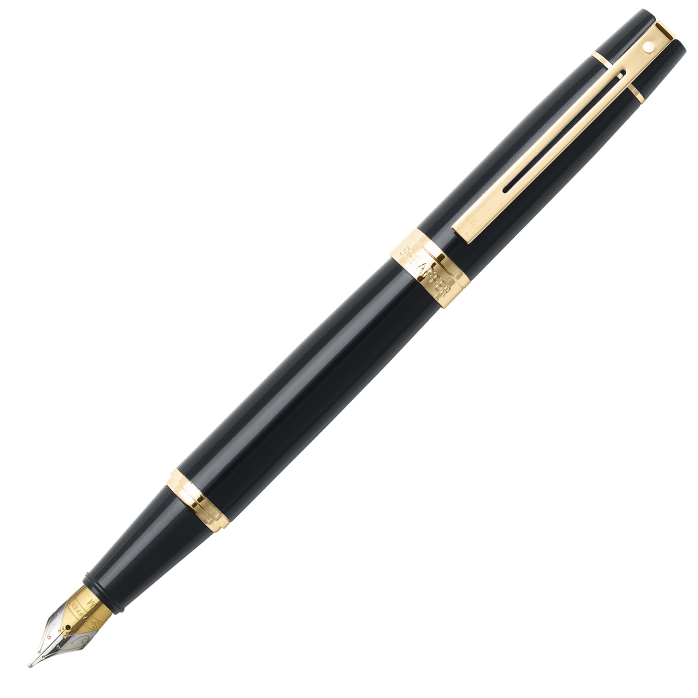 Sheaffer 300 Fountain Pen - Glossy Black w/Gold Trim - Medium Point