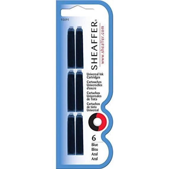 Sheaffer Skrip Fountain Pen Universal Ink Cartridge, Blue Ink, 6 Count, 6 Pack