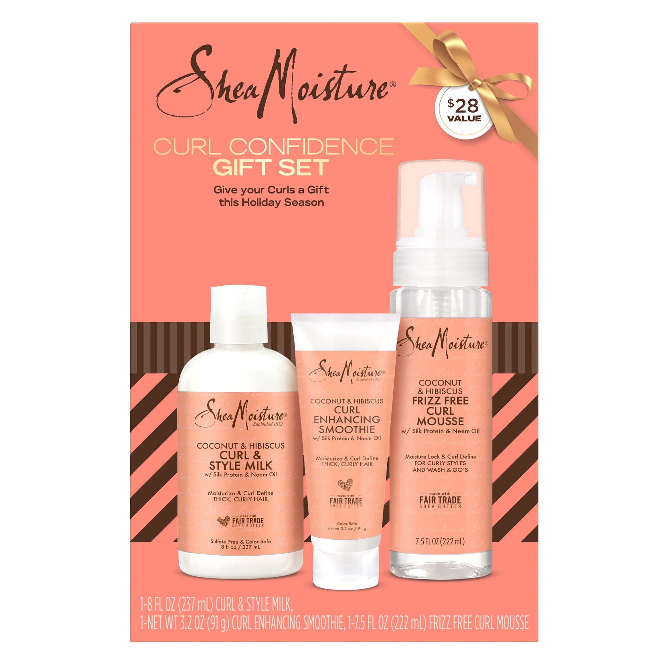 Sheamoisture Curly Hair Women's Gift Set Style Milk Enhancing Smoothie & Mousse Coconut & Hibiscus, 3 Count