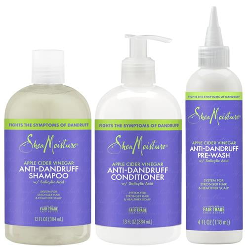 Sheamoisture Dandruff Shampoo (12 Oz) + Conditioner (12 Oz) + Pre-Wash (4 Oz) Anti-Dandruff 3Pc Bundle With Salicylic Acid & Vitamin B3, Apple Cider Vinegar Packaging May Vary