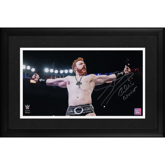 Sheamus WWE Framed Autographed 10" x 18" Arms Out Celtic Cross Photograph with "Celtic Warrior" Inscription - Fanatics Authentic Certified