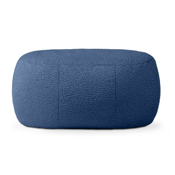 Shearling Pouf Ottoman - Faux-Lamb Plush Oval Pouf for Living Room, Indigo - Modern Interior Design Footrest, Comfortable Seat & Drink Tray