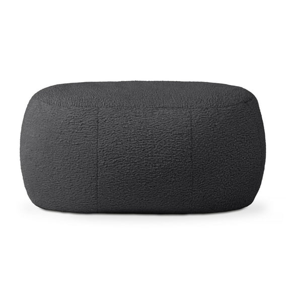 Shearling Pouf Ottoman - Oval Faux-Lamb Plush Pouf for Living Room, Black Modern Interior Design Footrest, Comfortable Seating & Accent Decor
