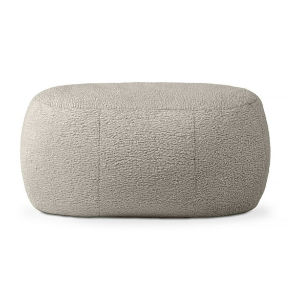 Shearling Pouf Ottoman - Oval Faux-Lamb Plush Pouf for Living Room, Modern Home Decor, Comfortable Footrest, Smoke Gray