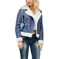 thumbnail image 1 of Shearling Trim Zip-Up Long Sleeve Classic Aviator Jacket for Women Blue X-Large, 1 of 5