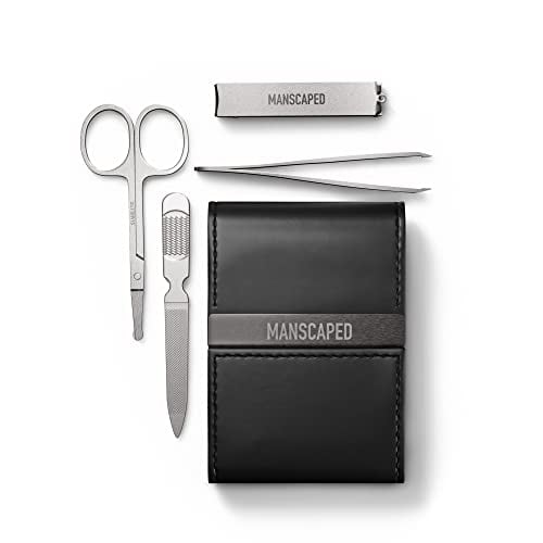 ® Shears 2.0 Tempered Stainless Steel Men's Nail Kit, Fingernail Clippers, Safety Scissors, Tweezers and Nail File, Travel Manicure Pedicure Set, 4-Piece Luxury Grooming Kit with Compact Case
