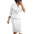 thumbnail image 1 of Sheath Dress for Women's 3/4 Sleeve Lapel Neck Collar Belted Work Office Dress, 1 of 8