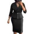 thumbnail image 1 of Sheath Dress for Women's 3/4 Sleeve Lapel Neck Collar Belted Work Office Dress, 1 of 8