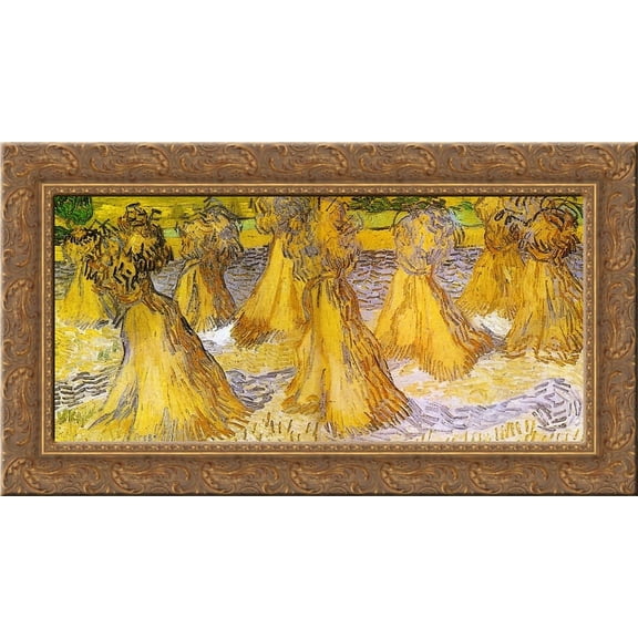 Sheaves of Wheat 24x14 Gold Ornate Wood Framed Canvas Art by Vincent van Gogh