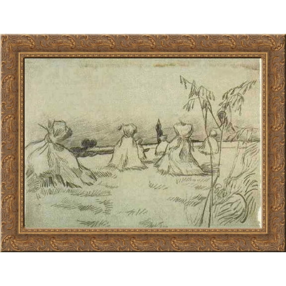 Sheaves of Wheat 24x18 Gold Ornate Wood Framed Canvas Art by Vincent van Gogh