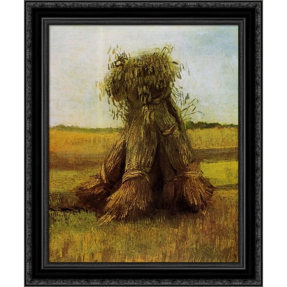 Sheaves of Wheat in a Field 20x24 Black Ornate Wood Framed Canvas Art by Van Gogh, Vincent