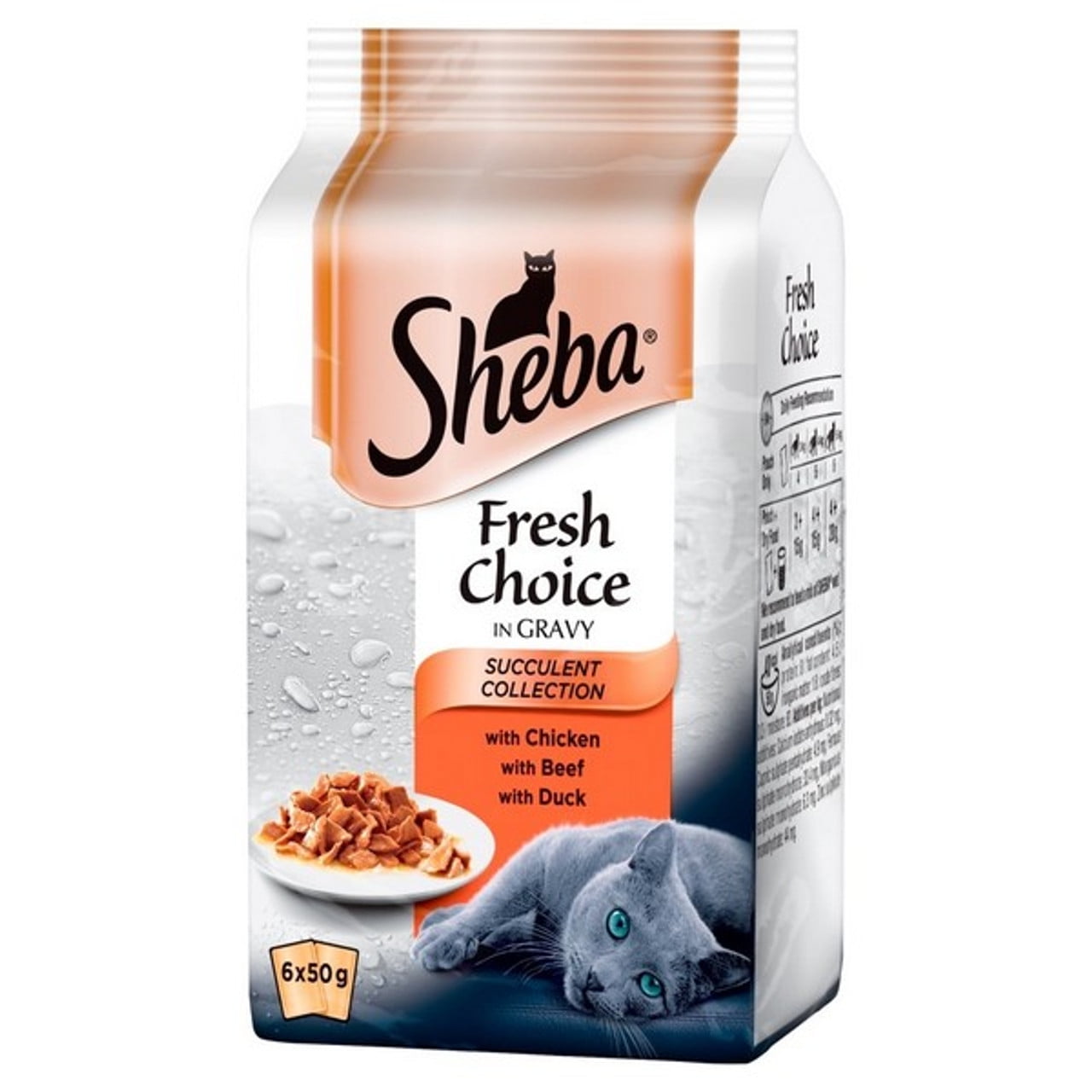 Sheba Fresh & Fine Cat Pouches with Beef and Chicken in Gravy Cat Food 6x50g