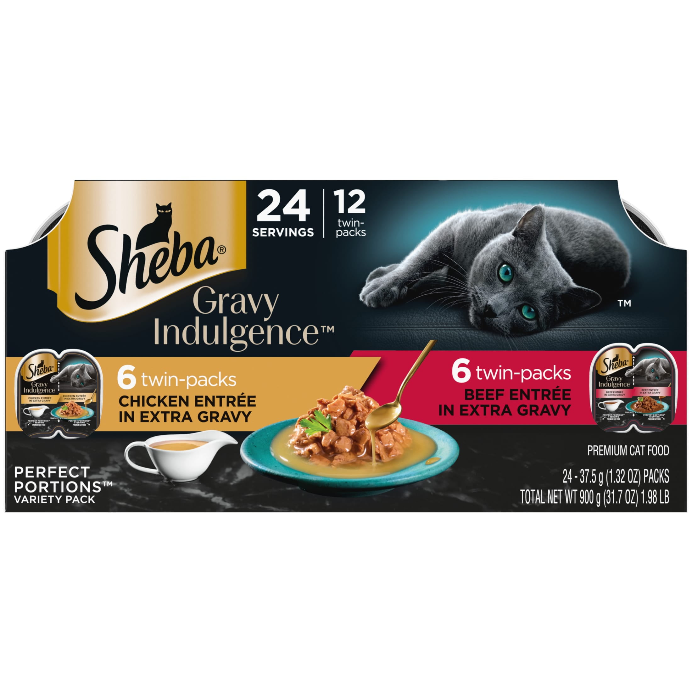 Sheba Gravy Indulgence Adult Wet Cat Food, Variety Pack Flavor, 2.64 Oz, Pack Of 24