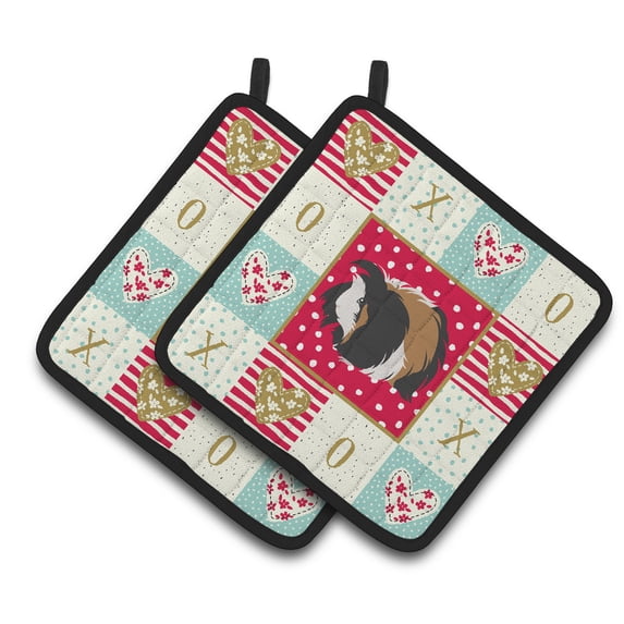 Sheba Guinea Pig Love Pair of Pot Holders Red