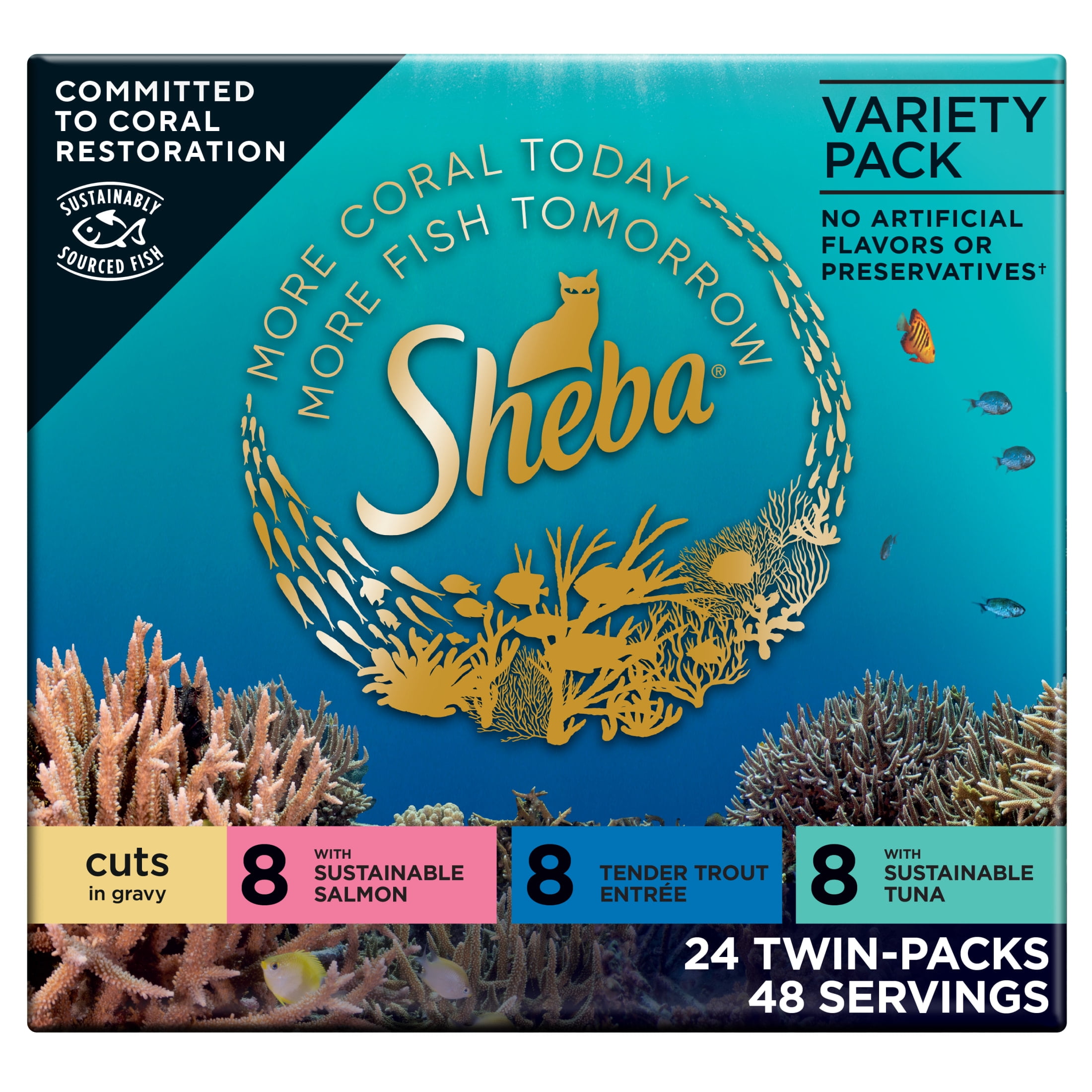 Walmart sales :  SHEBA Wet Cat Food Cuts in Gravy Variety Pack Twin-Pack Trays 2.6 Oz for Salmon Trout Tuna