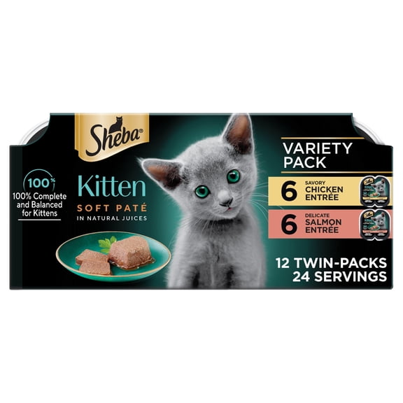 Sheba Perfect Portions Kitten Wet Cat Food Variety Pack, 2.6 Oz Twin-Pack Trays (12 Pack)