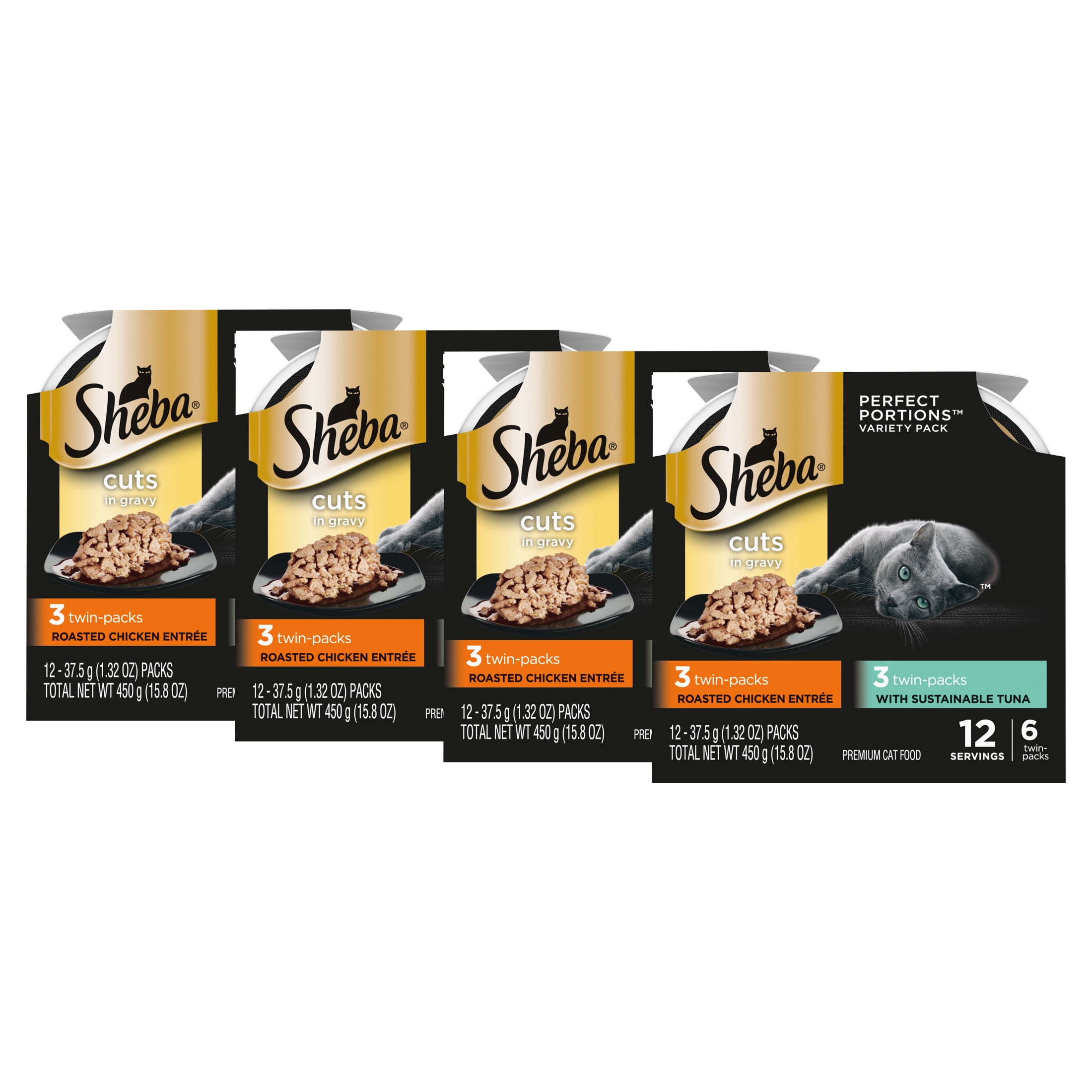 (4 pack) Sheba Perfect Portions Cuts Wet Cat Food Variety Pack For