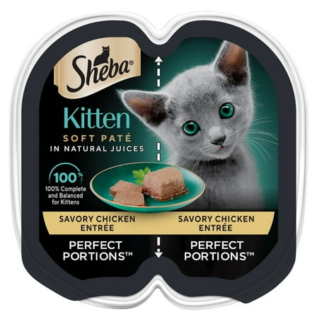 Sheba Perfect Portions Chicken Entree Kitten Wet Cat Food Pate, 2.6 oz Twin Pack Tray