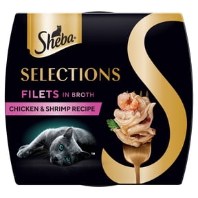 Sheba Selections Filets in Broth Adult Wet Cat Meal Complement Chicken & Shrimp Recipe, 1.3 oz. Cups, 1 Count