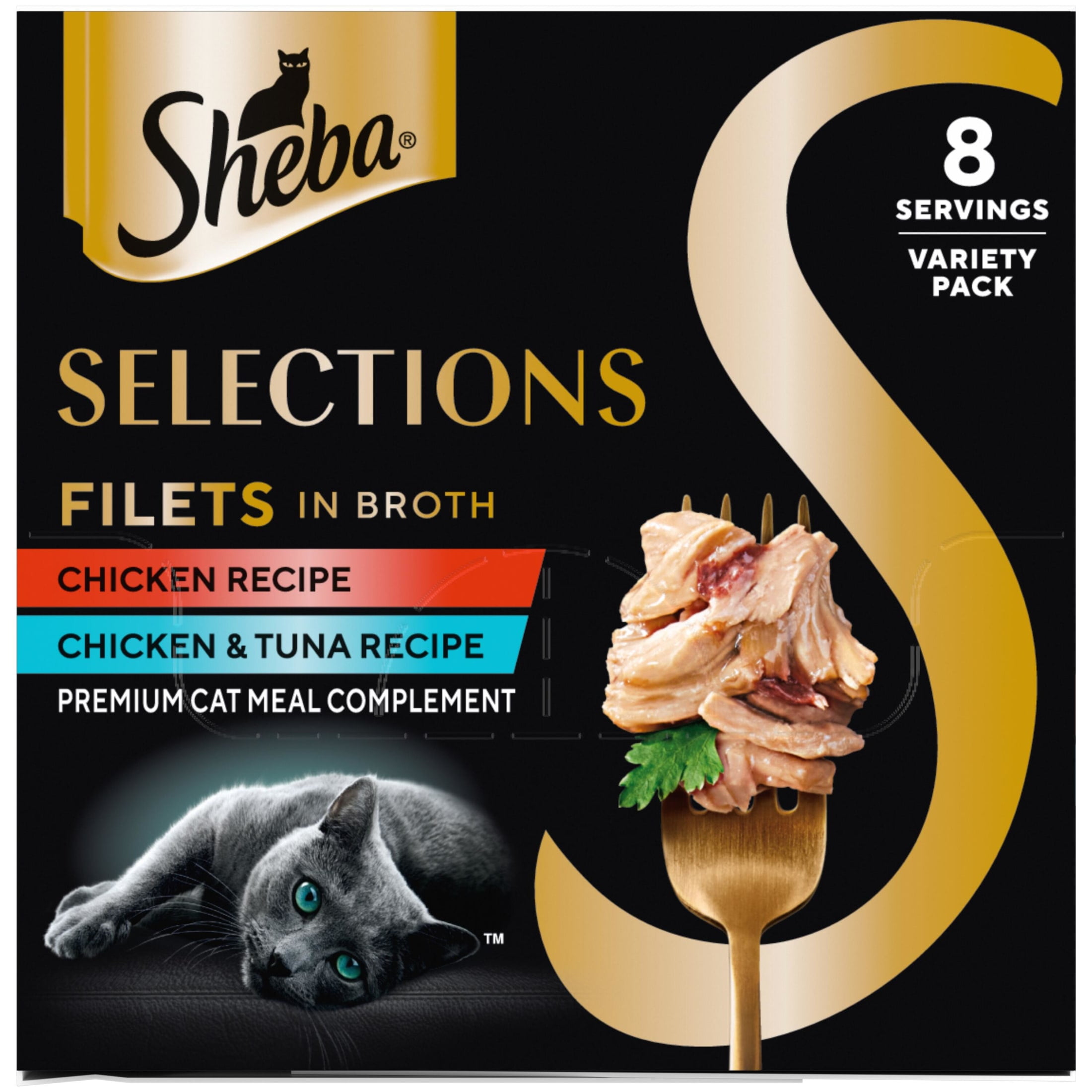 Sheba Selections Filets In Broth Chicken & Tuna Flavor Wet Cat Food Meal Complement, 1.3 Oz Cup (8 Pack)