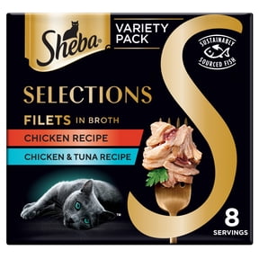 Sheba Selections Filets in Broth Variety Pack Recipe Wet Cat Food Meal Complement, 1.3 oz Cup (8 Pack)