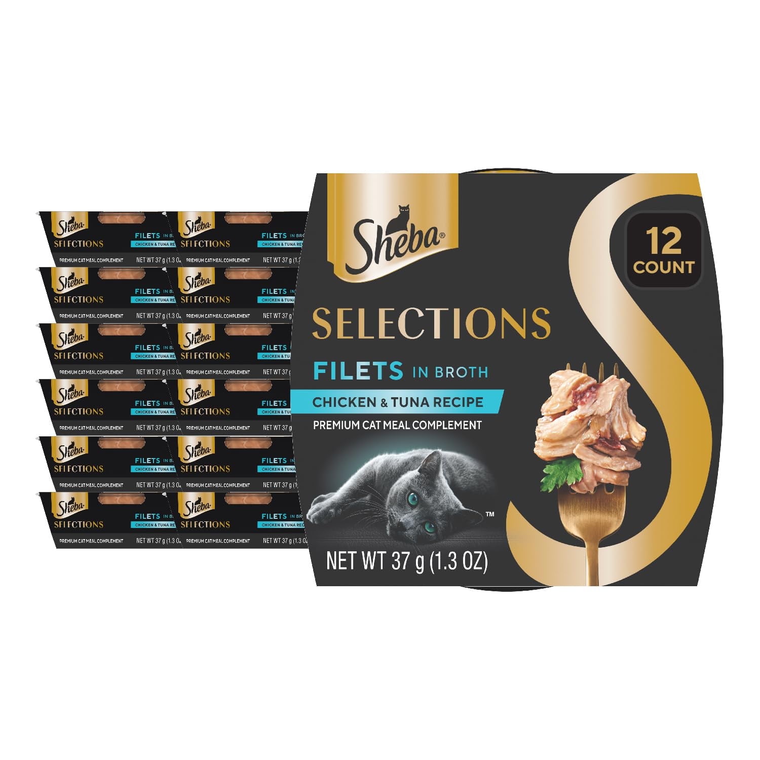 Sheba Selections Filets in Broth Adult Wet Cat Meal Complement Chicken & Tuna Recipe, 1.3 oz. Cups, 12 Count C65