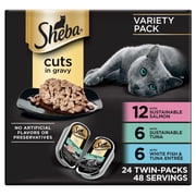 Sheba Wet Cat Food Cuts In Gravy Variety Pack, Gourmet Salmon, Signature Tuna, And Delicate White Fish & Tuna Entr es, 24 2.6 Oz. Perfect Portions Twin Pack Trays