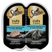 Sheba Wet Cat Food Cuts in Gravy Delicate White Fish & Tuna Entree, 2.6 oz Perfect Portions Twin-Pack Tray
