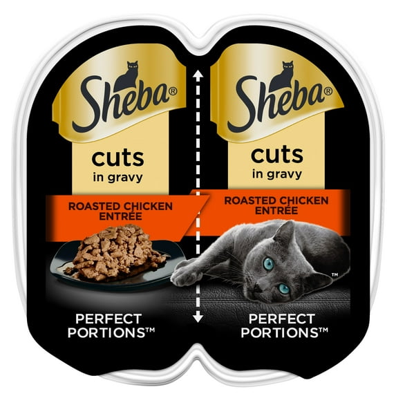 Sheba Wet Cat Food Cuts in Gravy Roasted Chicken Entree, 2.6 oz Perfect Portions Twin-Pack Tray