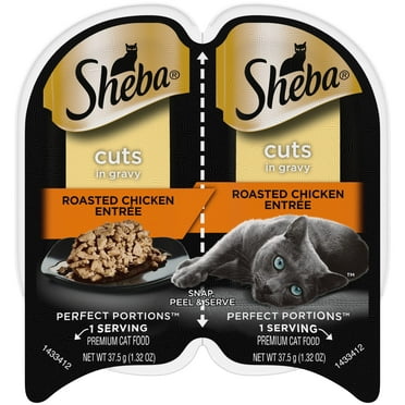 Sheba Wet Cat Food Cuts in Gravy Roasted Chicken Entree, 2.6 oz Perfect Portions Twin-Pack Tray