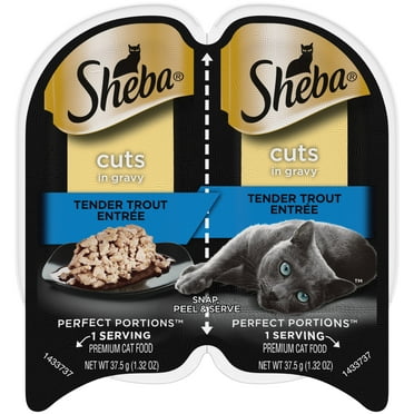 Sheba Wet Cat Food Cuts in Gravy Tender Trout Entree, 2.6 oz Perfect Portions Twin-Pack Tray